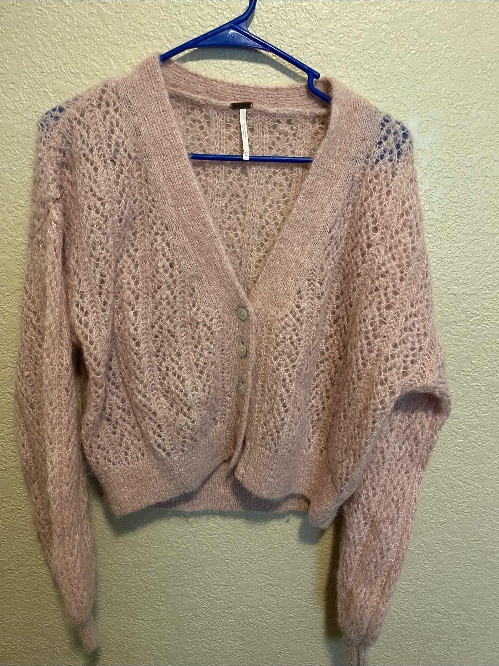 Free People Light Pink Alpaca Wool Amelia Cardigan Sweater